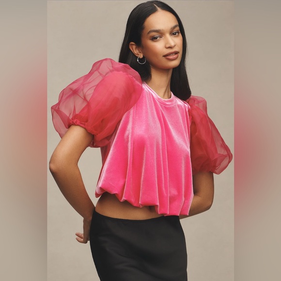 Anthropologie Tops - ✨ Anthropologie Puff-Sleeve Velvet Blouse Sz XL